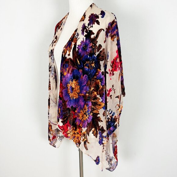 Fall Floral Velvet Semi-Sheer Wrap Shawl Scarf Boho Festival One Size Women's - Picture 1 of 4